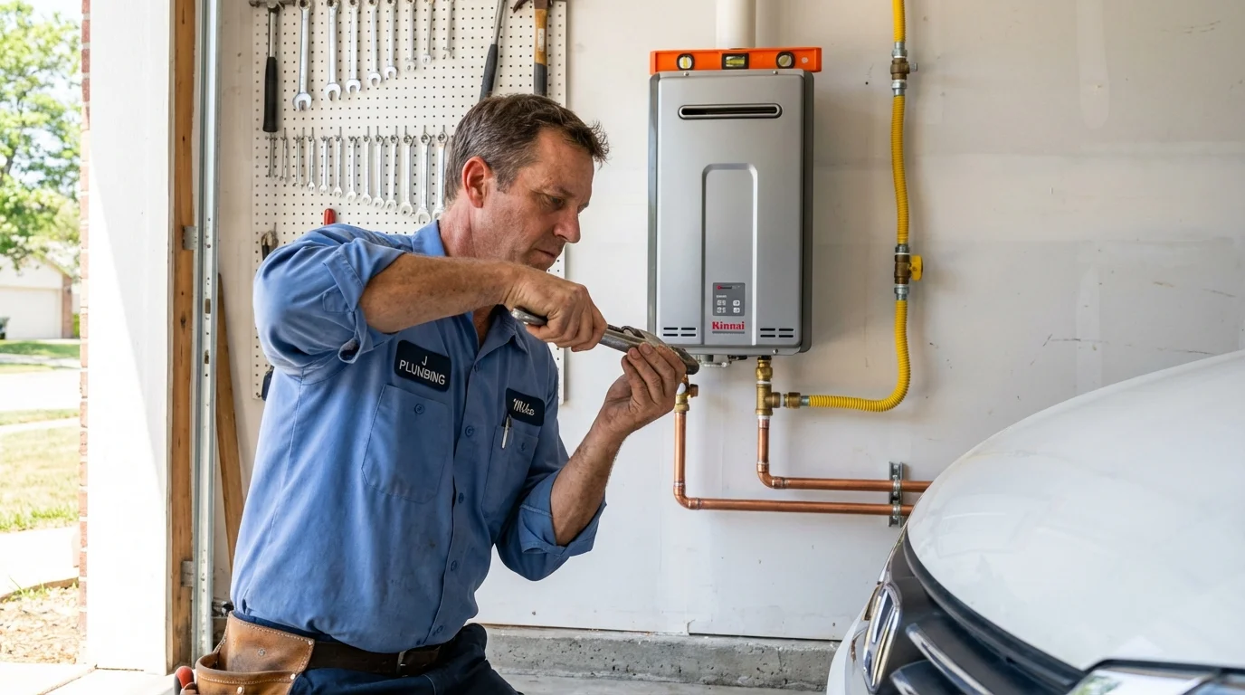 Tankless water heater installation by a Johns Plumbing LLC plumber in Denton
